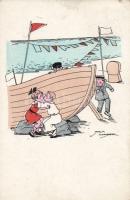 Kissing children, boat, humour s: Jack Number, Csókolózó gyerekek, csónak, humor s: Jack Number