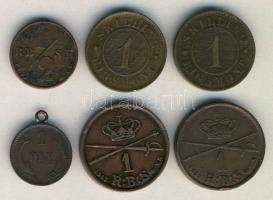 Dánia 1852. 1/2 Rigsbankskilling + 1853. 1 Rigsbankskilling (2x) + 1856. Skilling Rigsmont "VII. Frigyes" (2x) + 1874. 1ö Br T:3+,3 ph. f.