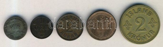 Dánia 1842. 4 Rigsbankskilling + Izland 1940. 2K + 1942. 2a + Svédország 1907. 1ö + 2ö T:2,3