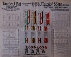 Tausky és fiai Magyar osztrák, német és török zászlók reklámplakát színes litho 1914