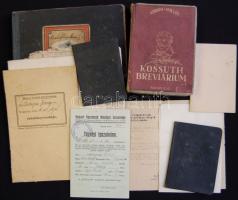 Vegyes háború előtti hagyaték tétel: könyvek, nyomtatványok: 1948 Koroda Miklós: Kossuth Breviárium, Parnasszus Kiadó, borító sérült + vasutas okmányok + kézzel jegyzett kottásfüzet