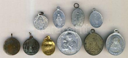 7db vallásos függőmedál + 3db függőmedál: XIII.Leó pápa, X. Piusz pápa, XI. Piusz pápa arcképével T:vegyes