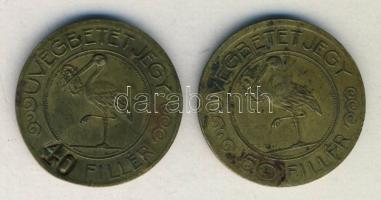 ~1940 Budapesti Központi Általános Tejcsarnok R.t. 40f + 50f üvegjegye (40f átütve!) T:2-