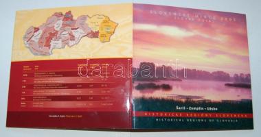 Szlovákia 2005. 50h-10K 5db klf érme + Zaros, Saris emlékérem "Szlovákia Történelmi Vidékei" bemutató szettben T:BU