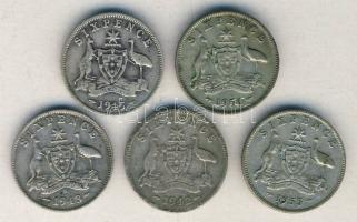 Ausztrália 1943-1955. Sixpence Ag (5x) klf évszámokkal! T:2-,3