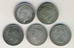 Ausztrália 1943-1955. Sixpence Ag (5x) klf évszámokkal! T:2-,3