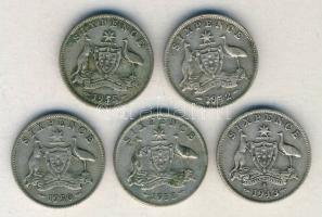 Ausztrália 1942-1955. Sixpence Ag (5x) klf évszámokkal! T:2-,3