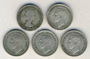 Ausztrália 1942-1955. Sixpence Ag (5x) klf évszámokkal! T:2-,3