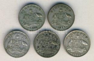 Ausztrália 1942-1957. Sixpence Ag (5x) klf évszámokkal! T:2-,3
