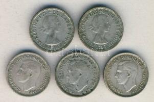 Ausztrália 1942-1957. Sixpence Ag (5x) klf évszámokkal! T:2-,3