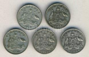 Ausztrália 1942-1958. Sixpence Ag (5x) klf évszámokkal! T:2-,3