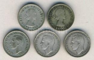 Ausztrália 1942-1958. Sixpence Ag (5x) klf évszámokkal! T:2-,3