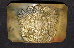 Szépen kidolgozott sassal díszített orosz réz övcsat 5x8,5 cm
