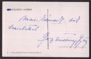 Gozmány György fotólap a színész saját kezű aláírásával