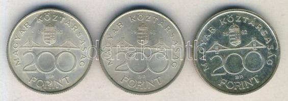 1992-93. 200Ft Ag "MNB" (3x) T:2,2-