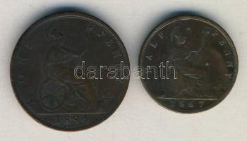 Nagy-Britannia 1867. 1/2P "Viktória" + 1894. 1P Viktória T:3+