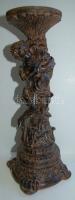 Antik rajzolatú faragott fa gyertyatartó 34 cm