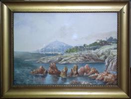 Szvetanay György báró (1896-1952): Riviera akvarell-papír, jelzett keretben 37x48 cm Hátoldalt a Nemzeti Szalon 1927-es nagy kiállításának címkéjével