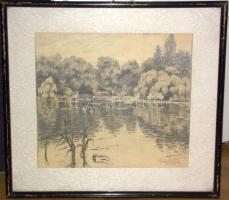 1925 Páris Erzsi (1887-?): Erdőszélen ceruza-papír, jelzett keretben 36x33 cm