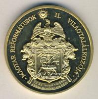 1991. Magyar Reformátusok II. Világtalálkozója aranyozott ffém emlékérem. Szign.: Lebó F. (d=65mm) T:1