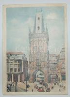 1949 A magyar válogatott összes tagja (Puskás, Szusza, Bozsik, Kocsis, Turai...) valamint Sebes Gusztáv és Szepesi György által aláírt képeslap Prágából a Magyarország-Csehszlovákia mérkőzésről hazaküldve. Kissé gyűrött / Postcard sent from Prague signed by the memers of the Hungarian football-team (later Golden team) incl. Puskas, Bozsik, Kocsis...