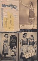 8 darab használatlan Divatcsarnok reklám képeslap, a ´Takaros´ női divatkollekció népszerűsítésére, saját borítékjában elküldve