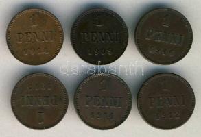 Finnország/orosz megszállás 1909-1916. 1p (6x) mindegyik különböző évszámú T:2,2-