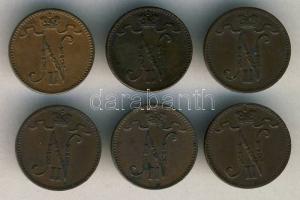 Finnország/orosz megszállás 1909-1916. 1p (6x) mindegyik különböző évszámú T:2,2-