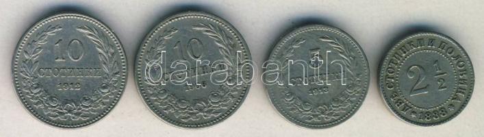 Bulgária 1888. 2 1/2st + 1906. 10st + 1912. 10st + 1913. 5st T:2,2-