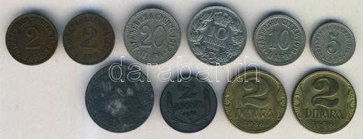 Szerbia 1904. 2P (2x) + 1912. 5P, 10P, 20P + 1942. 2D + 1943. 10D + Jugoszlávia 1938. 2D (2x) + 10D T:2,3