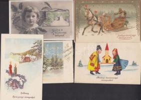5 db régi karácsonyi üdvözlőlap, köztük 2 litho / 5 Christmas greeting cards