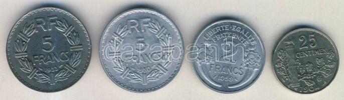 Franciaország 1904. 25c + 1933. 5Fr + 1950. 5Fr + 1959. 2Fr T:2,2- ph.