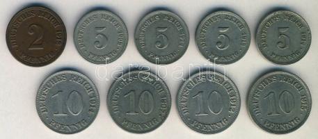 Német Birodalom/Császárság 1907-15. 2Pf + 5Pf (4x) + 10Pf (4x) T:2,3