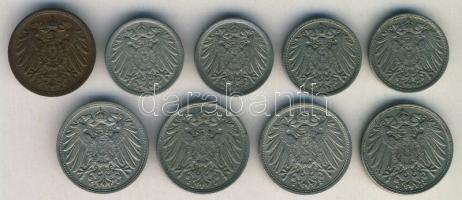 Német Birodalom/Császárság 1907-15. 2Pf + 5Pf (4x) + 10Pf (4x) T:2,3