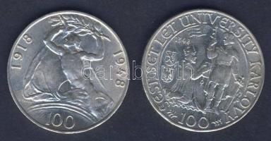 Csehszlovákia 1948. 100K Ag (2x) "Károly Egyetem évforduló" + "Függetlenség" T:2