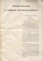 Előadói tervezet a vadászati törvényjavaslatról cca 1900