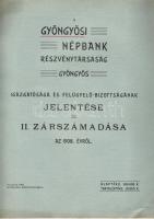 1908 A Gyöngyösi Népbank Rt. jelentése