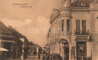 Léva Kazinczy street with the shop of Bódog Holzmann