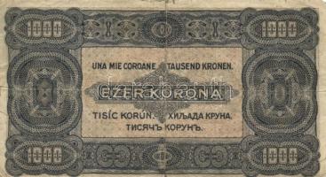 1923. 1000K "8 FILLÉR / NYOLC FILLÉR" felülbélyegzéssel T:III hajtásnál szakadás