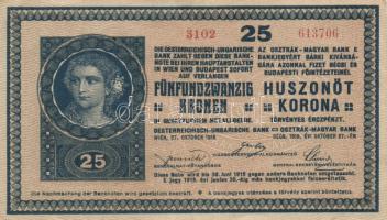 1918. 25K "3000" feletti sorozatszámmal, hullámos hátlappal! T:II,II-
