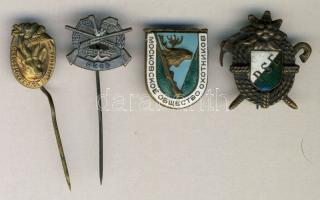 4db különböző vadász-lövész kitűző,kettő zománcozott T:2 / 4 different hunter badges, two enamelled