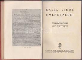Kozocsa Sándor: Kassai Vidor emlékezései - A művész születésének századik évfordulójára, Királyi Magyar Egyetemi Nyomda, Bp., képekkel, kiadói vászonkötésben, jó állapotban
