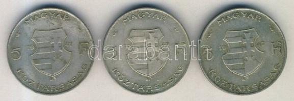 1947. 5Ft Ag (3x) "Kossuth" T:3