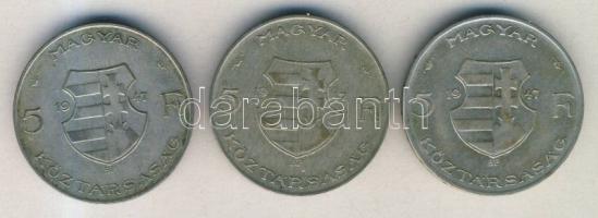 1947. 5Ft Ag (3x) "Kossuth" T:3