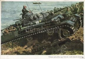 Military WWII German Panzer crossing a river