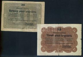 1849. 15Kr + 30Kr "Kincstári utalvány" T:III,IV