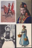7 db használatlan, háború előtti jobb folklórlap, közte egy litho is / 7 unused folklore cards