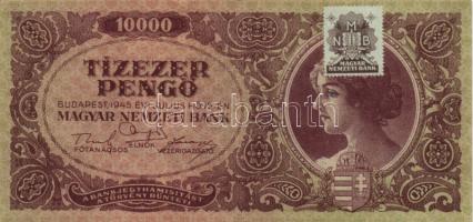 1945. 10000P (3x) barna színű bélyeggel T:II-,III