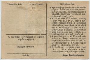 1946. 10.000AP pénztárjegy "Másra Át Nem Ruházható" T:II