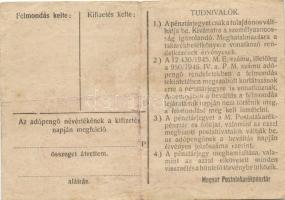 1946. 100.000AP pénztárjegy "Nagyharsány" körbélyegzővel! T:III